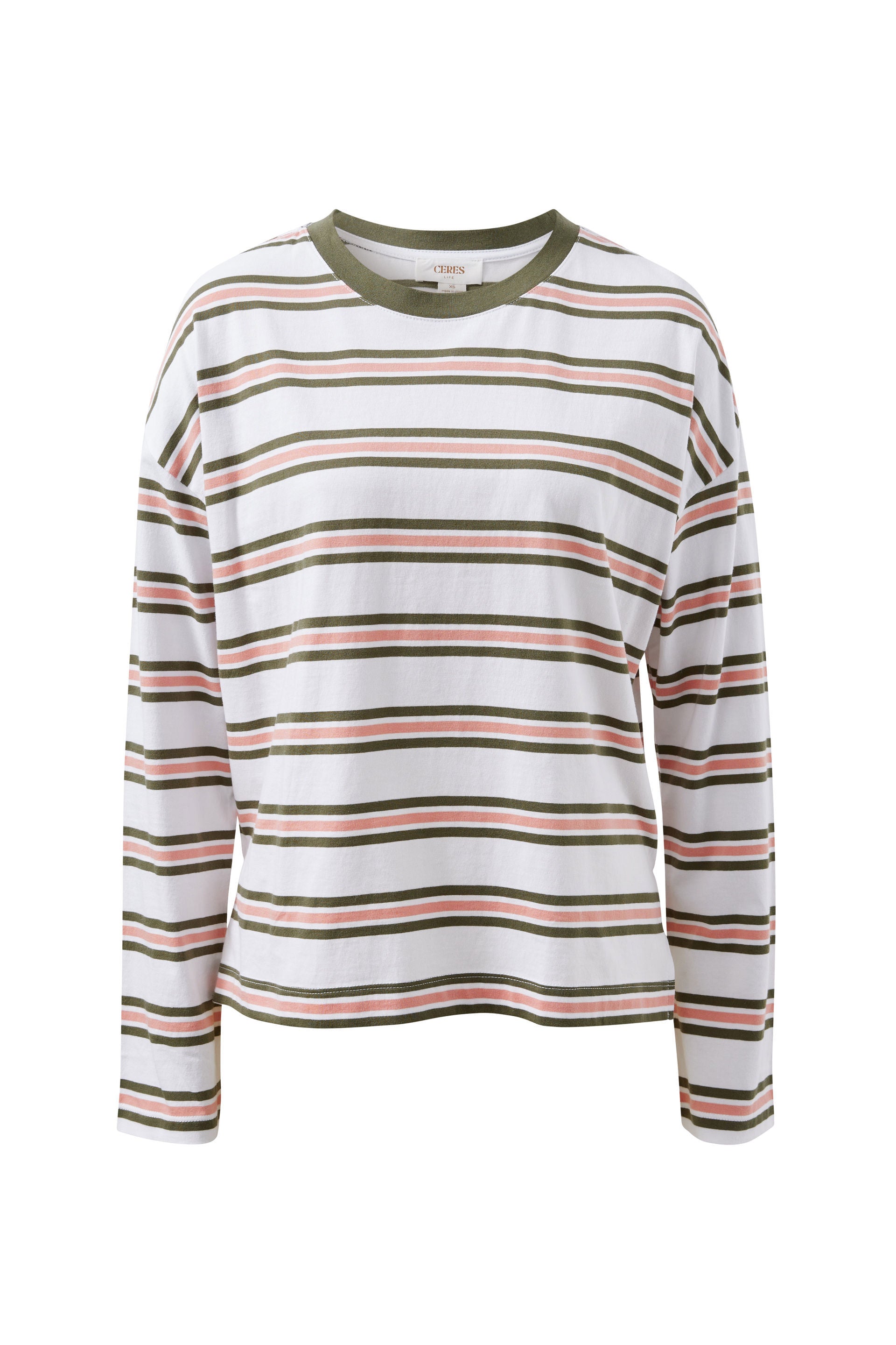Scout Slouchy Long Sleeve Tee White Washed Olive Stripe
