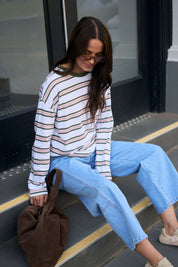 Scout Slouchy Long Sleeve Tee White Washed Olive Stripe