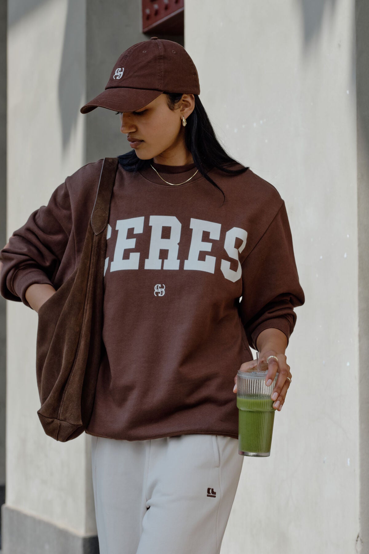 Isla Oversized Slouchy Crew Chocolate Heritage