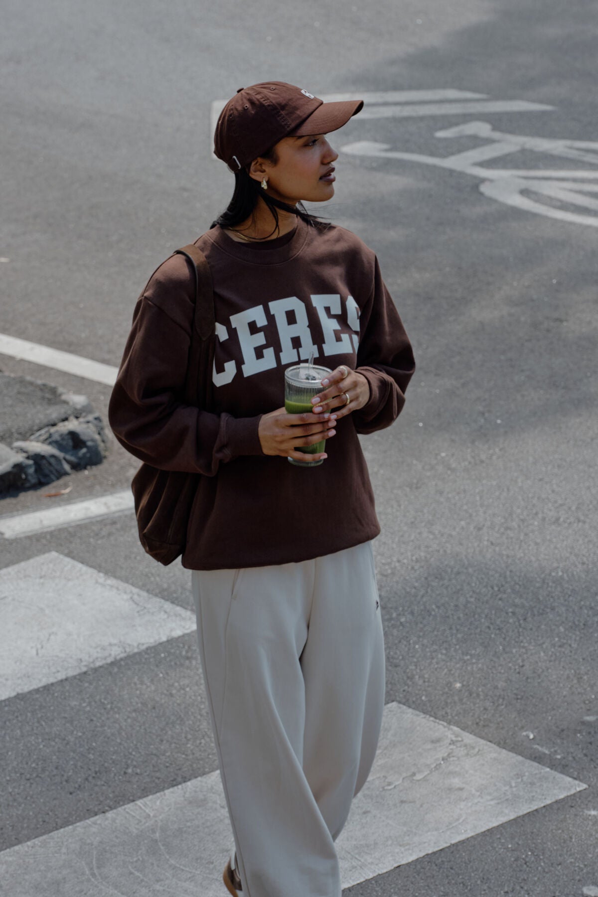Isla Oversized Slouchy Crew Chocolate Heritage