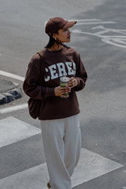 Isla Oversized Slouchy Crew Chocolate Heritage