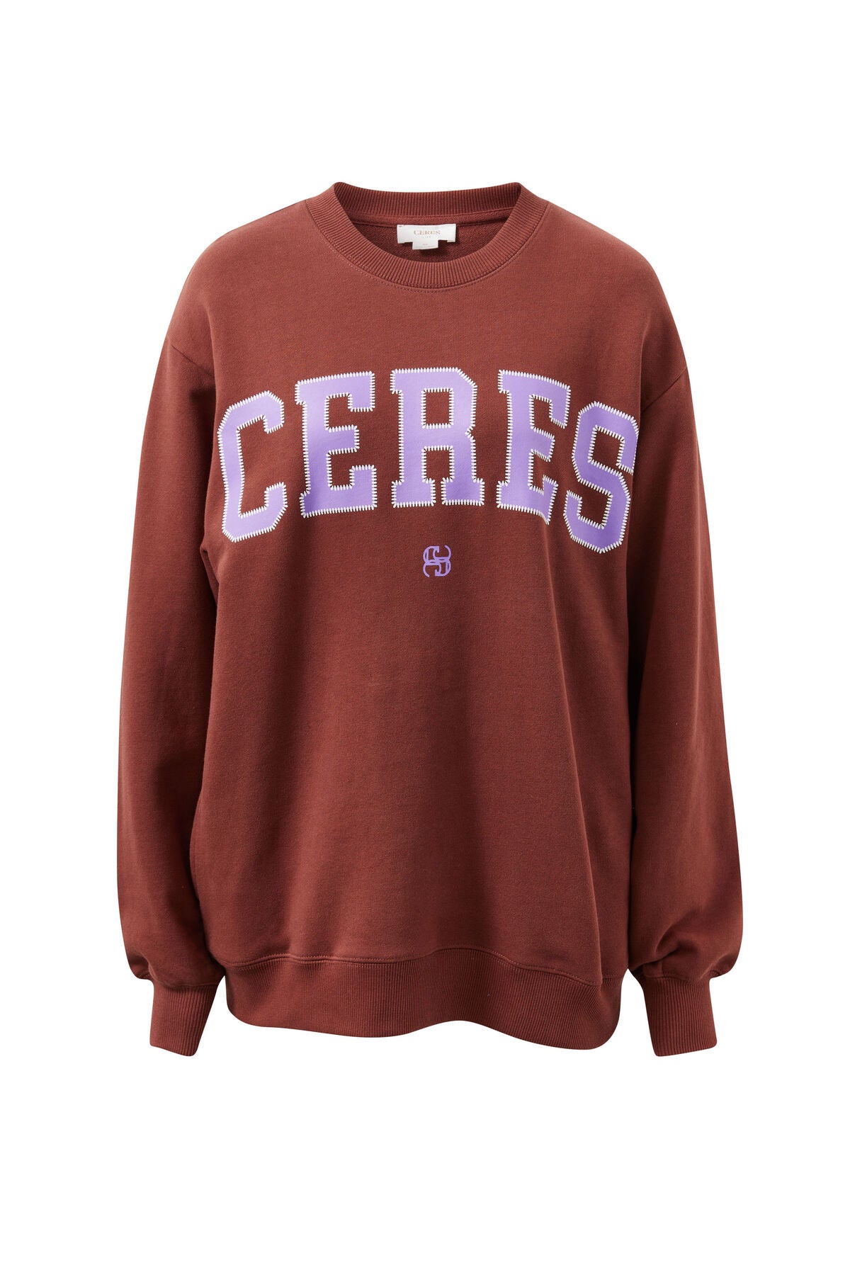 Isla Oversized Slouchy Crew Burnt Toffee Orchid Heritage Logo