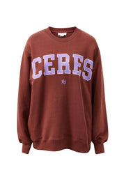 Isla Oversized Slouchy Crew Burnt Toffee Orchid Heritage Logo