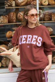 Isla Oversized Slouchy Crew Burnt Toffee Orchid Heritage Logo