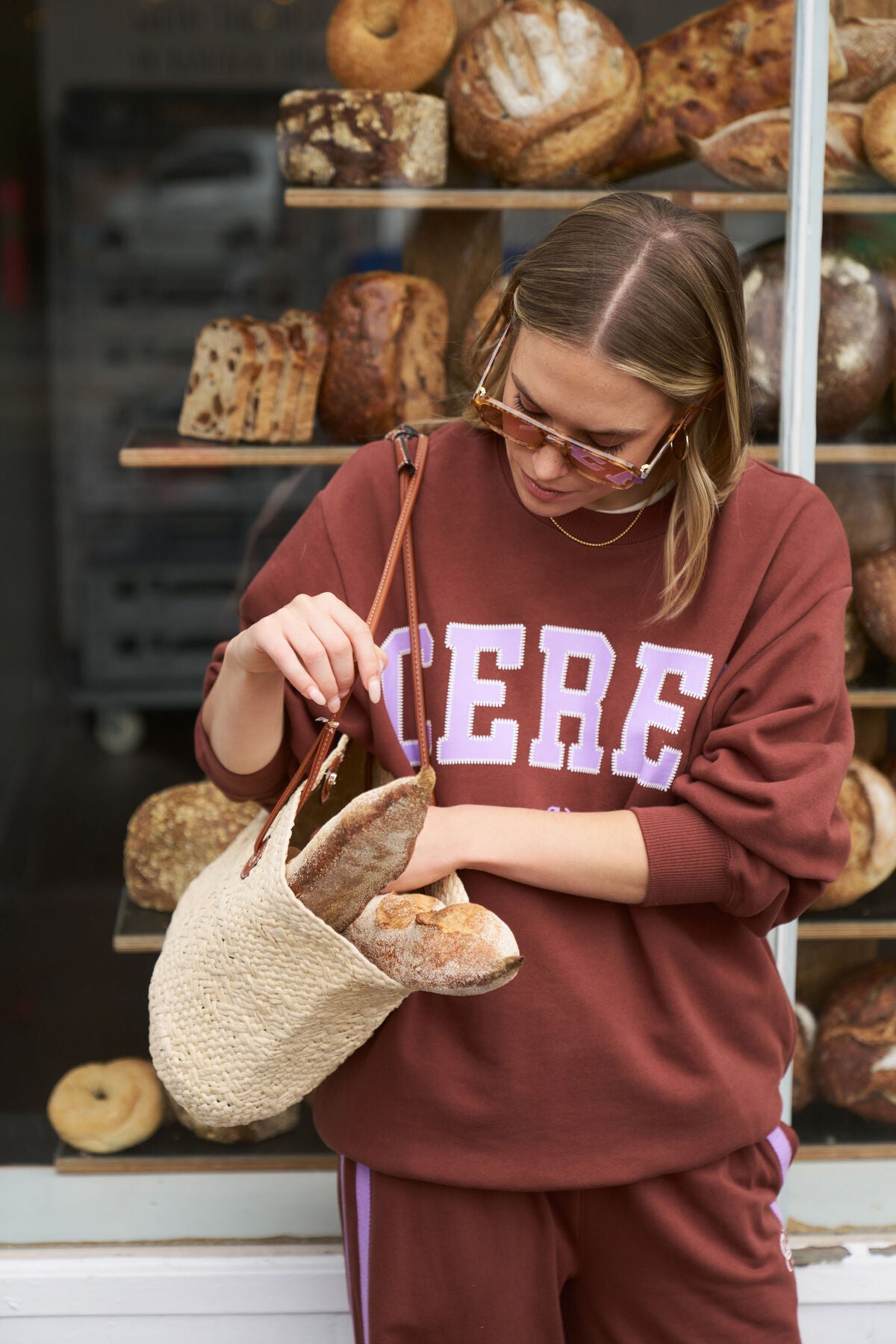 Isla Oversized Slouchy Crew Burnt Toffee Orchid Heritage Logo