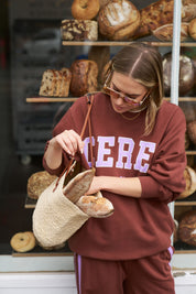 Isla Oversized Slouchy Crew Burnt Toffee Orchid Heritage Logo