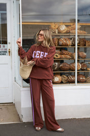 Isla Oversized Slouchy Crew Burnt Toffee Orchid Heritage Logo