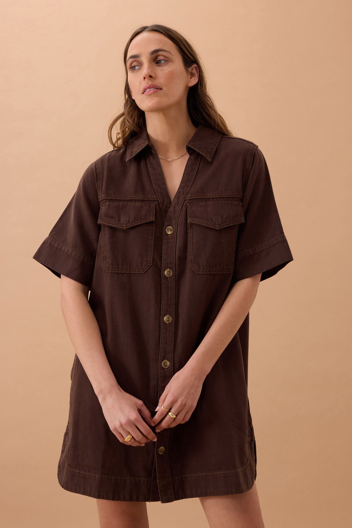 Sammy Relaxed Shirt Dress Chocolate