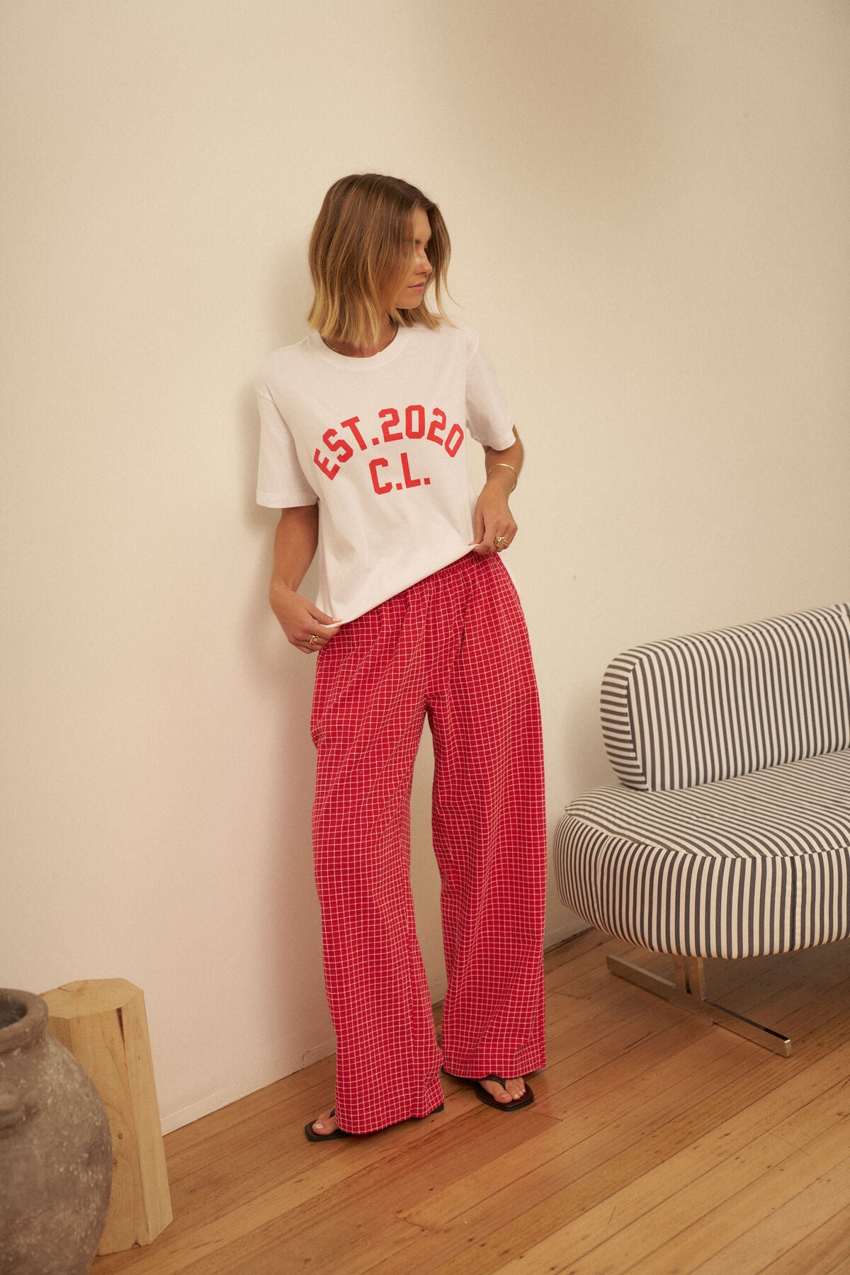 The Lounge Pant Textured Red Check