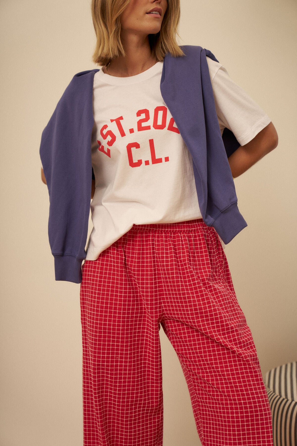 The Lounge Pant Textured Red Check