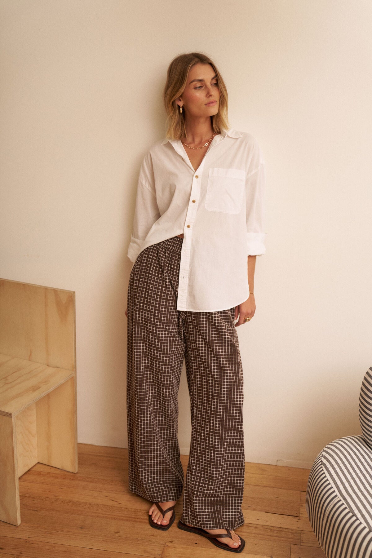 The Lounge Pant Textured Chocolate Stripe