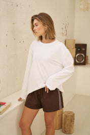 Mila Short Chocolate Side Stripe