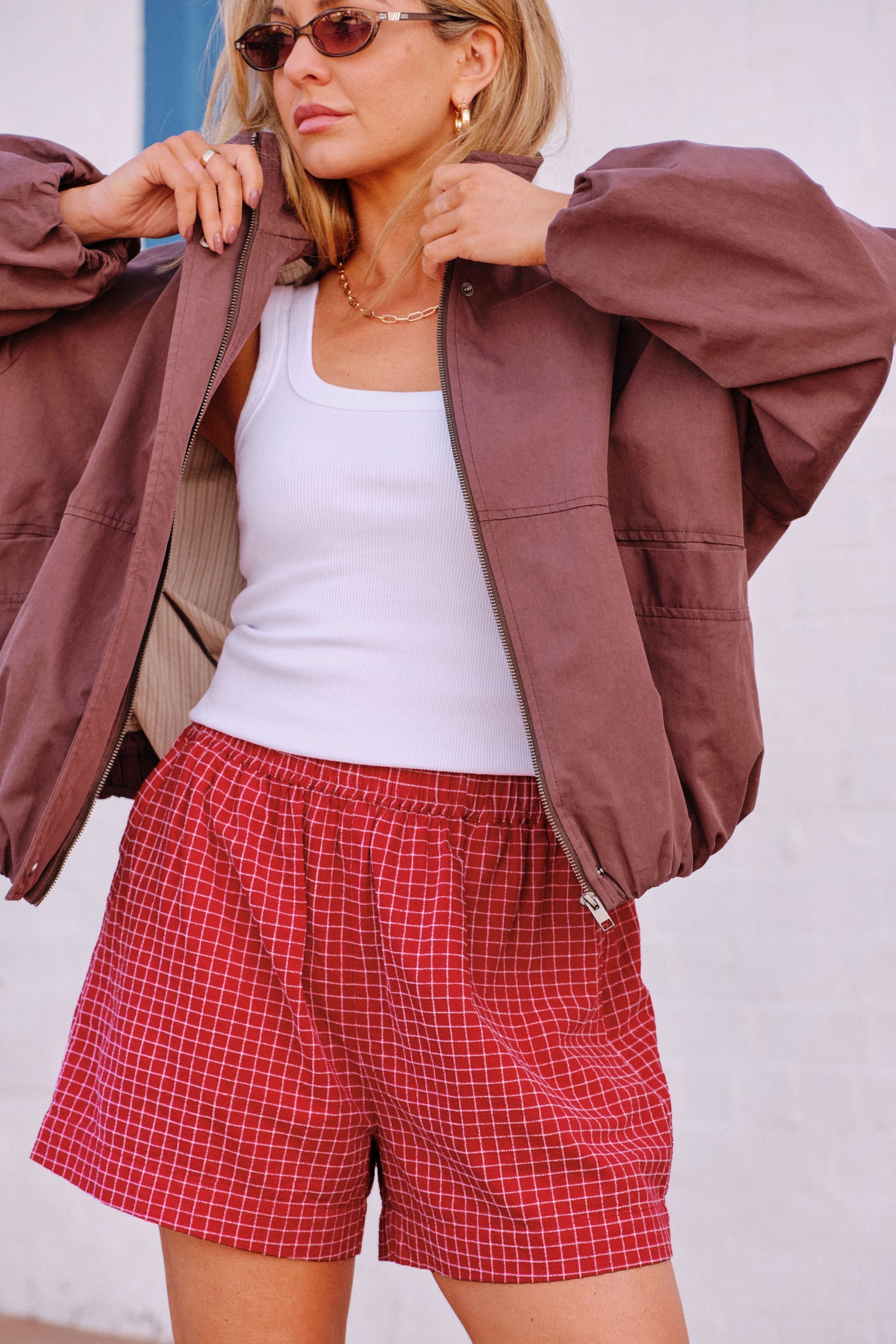 Mila Short Textured Red Check