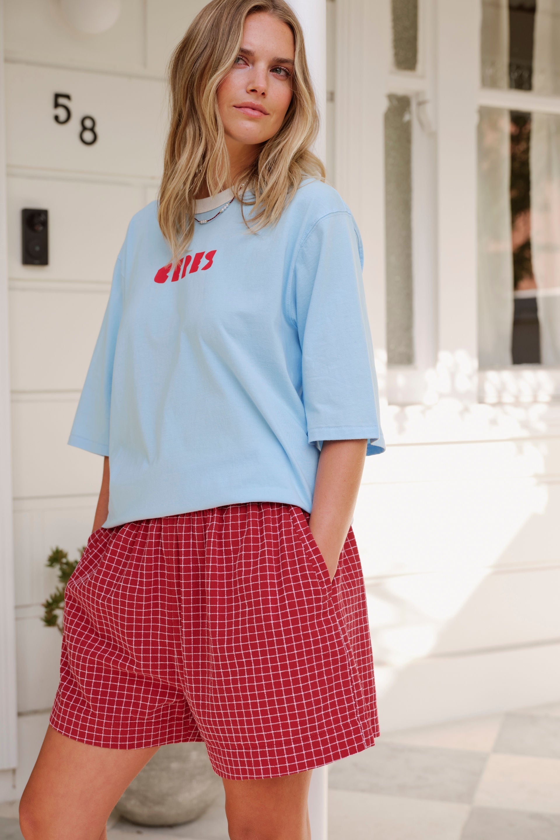 Mila Short Textured Red Check