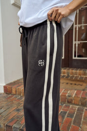 Gigi Wide Leg Terry Trackpant - Phantom Side Stripe