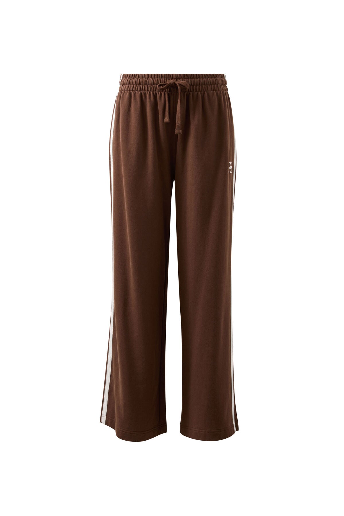 Gigi Wide Leg Terry Trackpant Chocolate Side Stripe