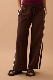Gigi Wide Leg Terry Trackpant Chocolate Side Stripe