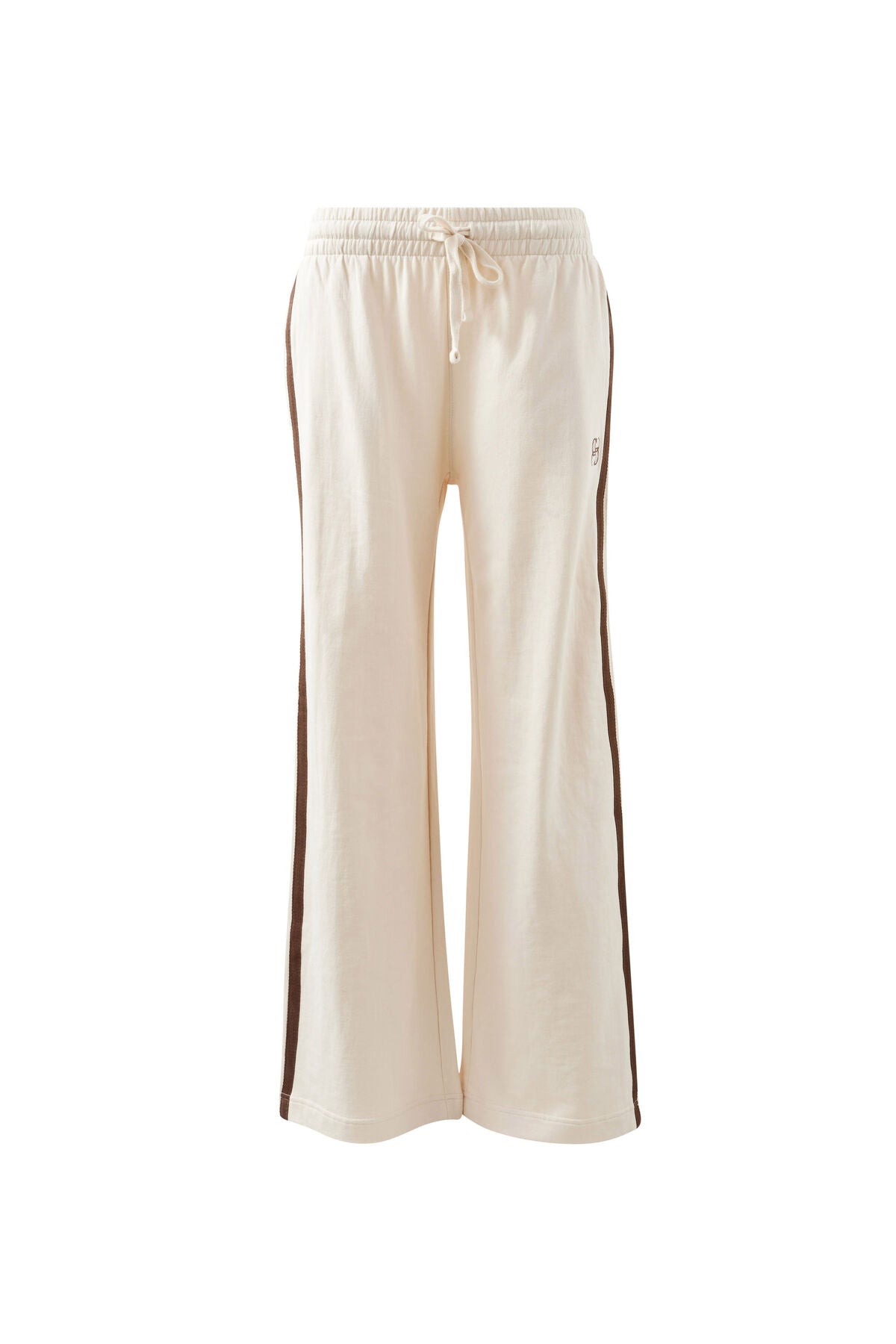 Gigi Wide Leg Terry Trackpant Buff Chocolate Side Stripe