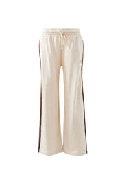 Gigi Wide Leg Terry Trackpant Buff Chocolate Side Stripe