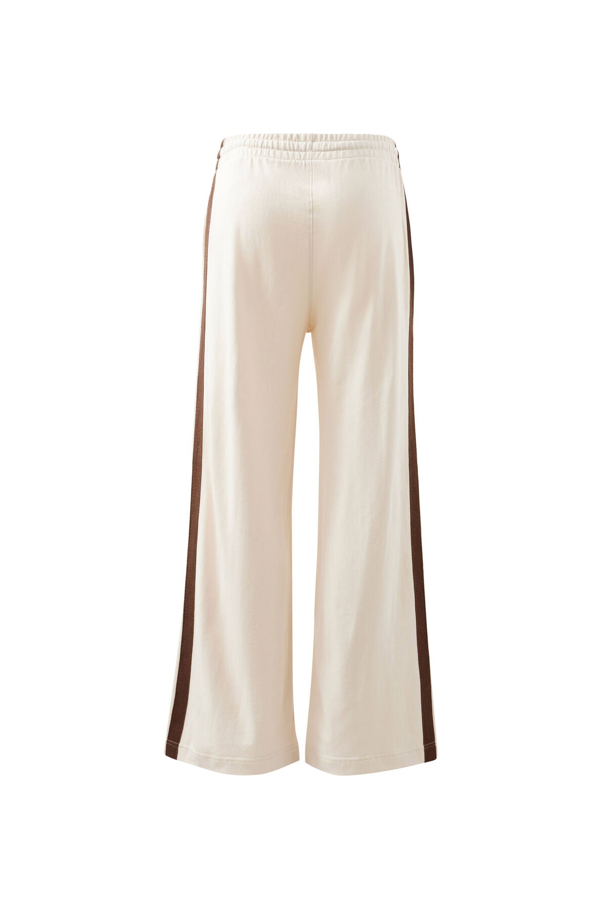 Gigi Wide Leg Terry Trackpant Buff Chocolate Side Stripe