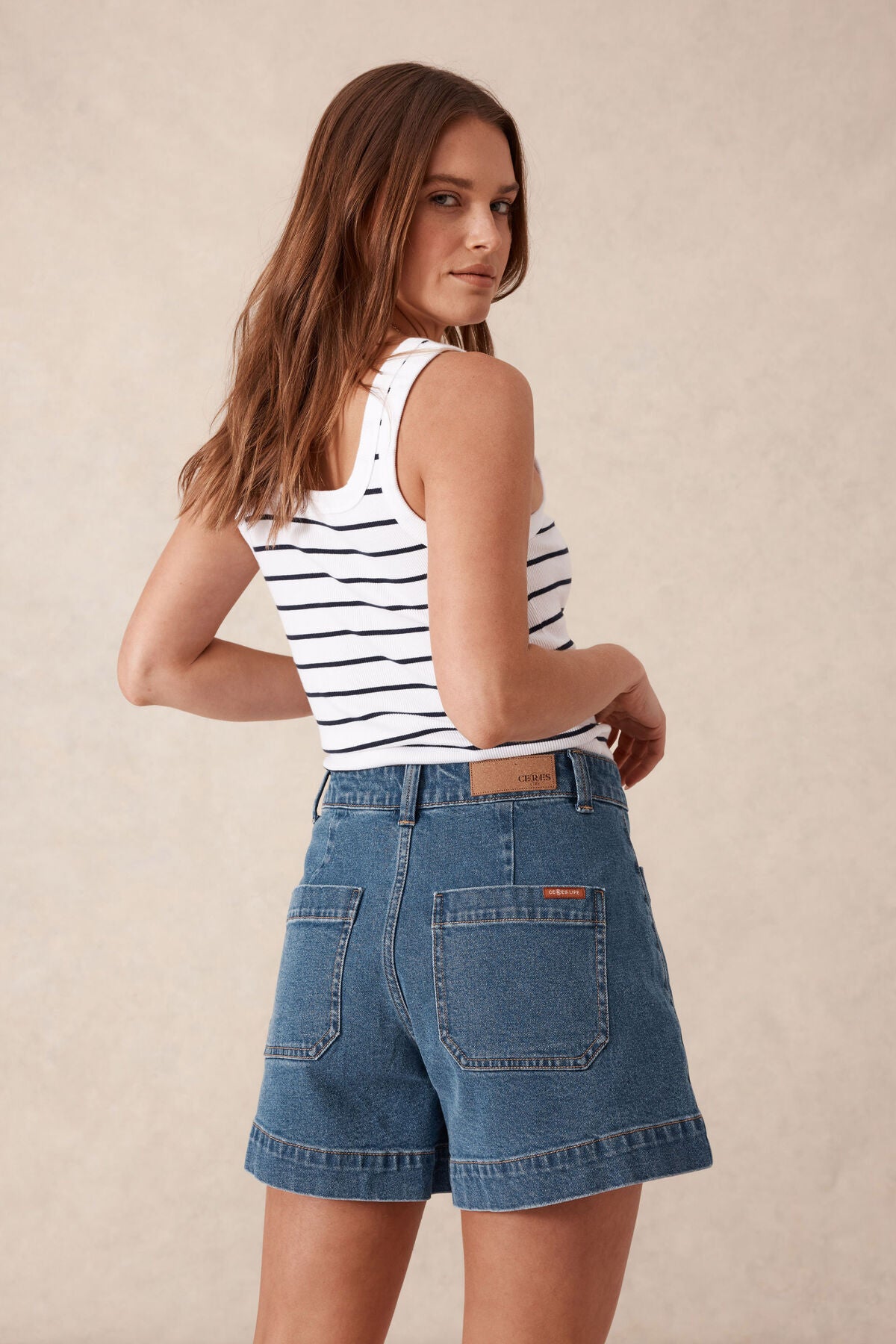 ESTHER DENIM PATCH POCKET SHORT/FRESH INDIGO