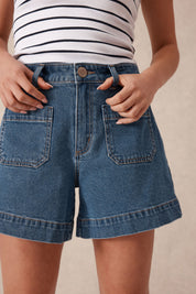 ESTHER DENIM PATCH POCKET SHORT/FRESH INDIGO