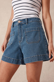 ESTHER DENIM PATCH POCKET SHORT/FRESH INDIGO