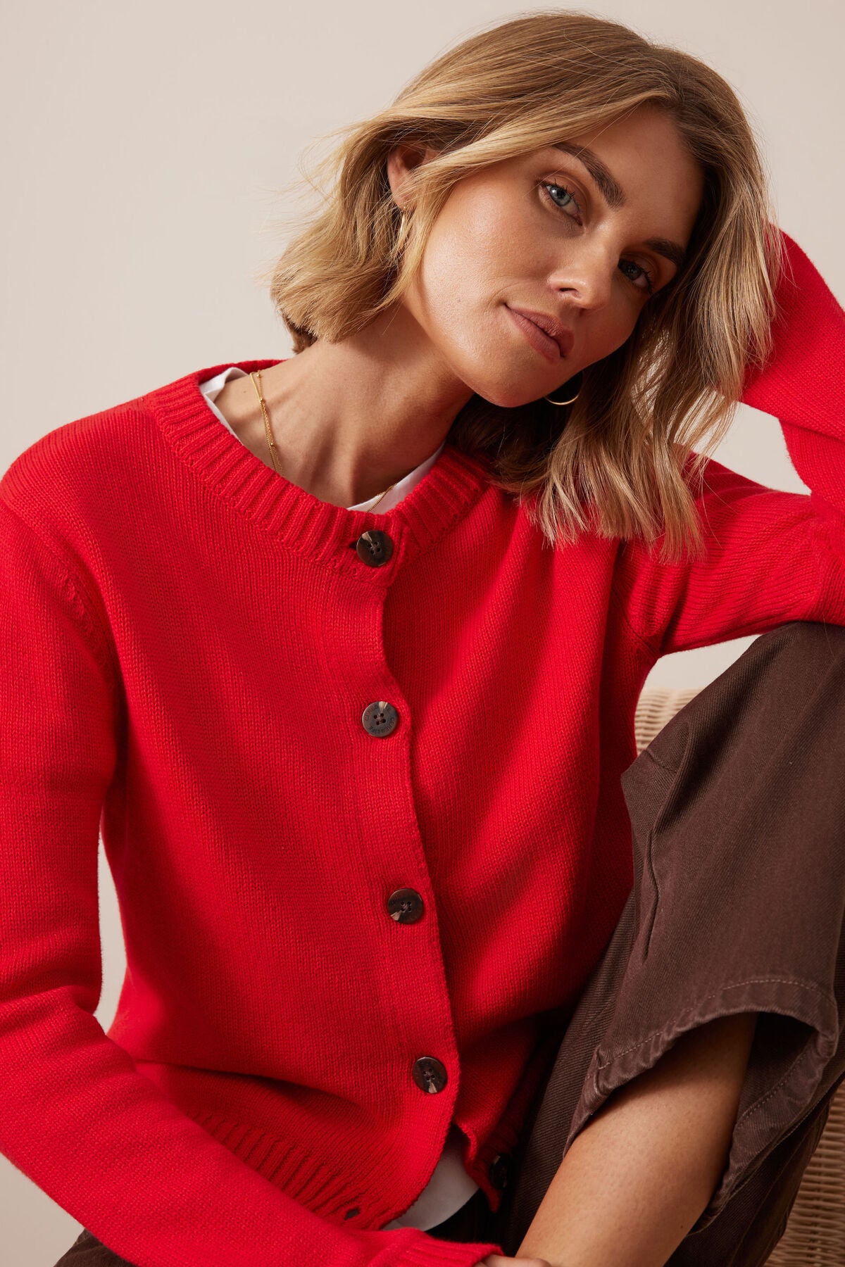 Nelly Long Sleeve Knit Cardi Fiery Red