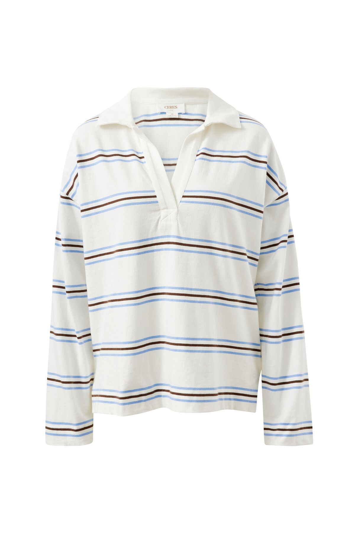 Shelby Slouchy Rugby Top Vanilla Brunette Brown Stripe