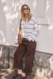 Shelby Slouchy Rugby Top Vanilla Brunette Brown Stripe