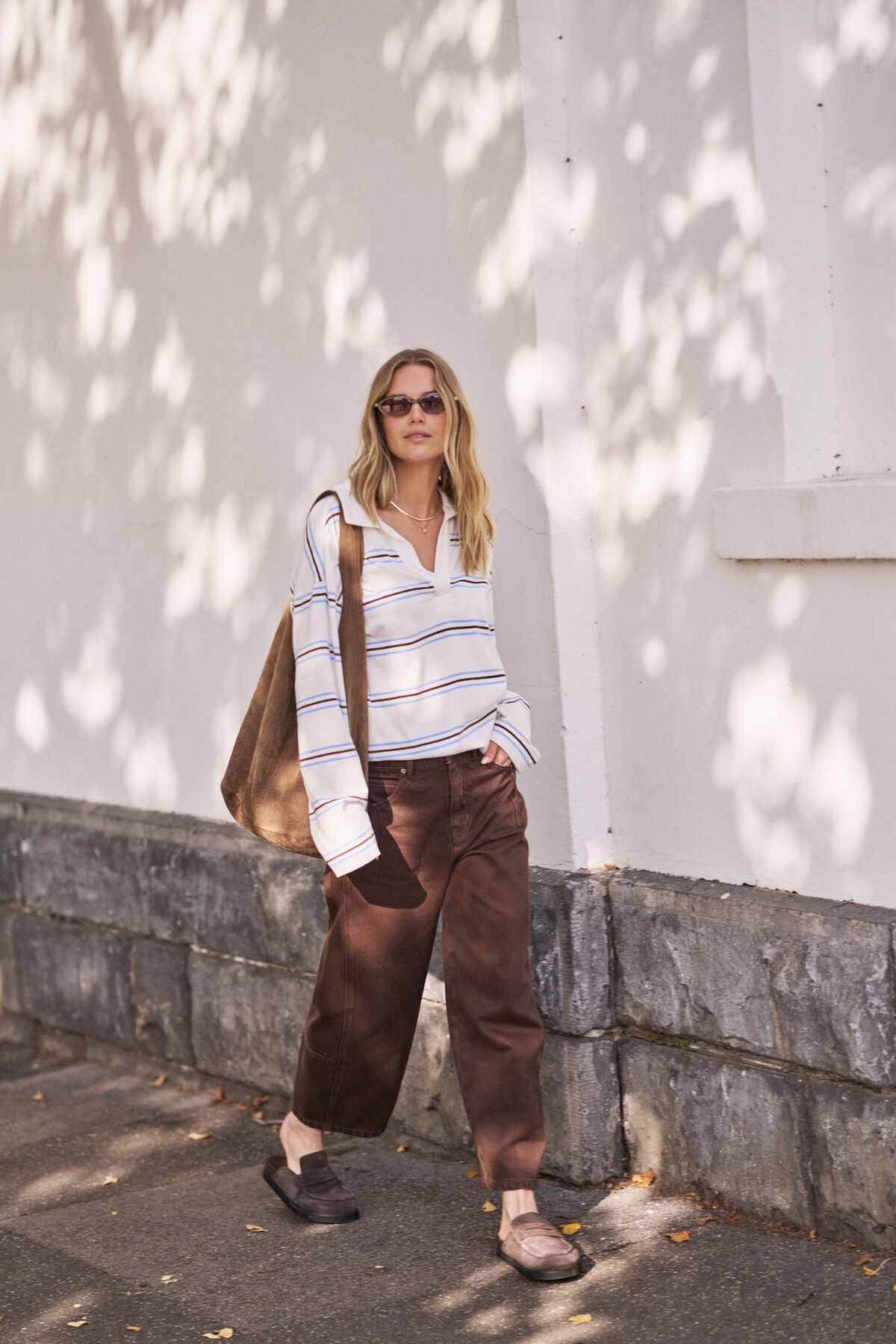 Shelby Slouchy Rugby Top Vanilla Brunette Brown Stripe