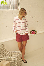 Shelby Slouchy Rugby Top//Sunfaded Pink/Mulberry Stripe