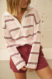 Shelby Slouchy Rugby Top//Sunfaded Pink/Mulberry Stripe