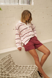 Shelby Slouchy Rugby Top//Sunfaded Pink/Mulberry Stripe