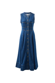 HAZEL SLEEVELESS MIDI SHIRT DRESS/CASPIAN BLUE