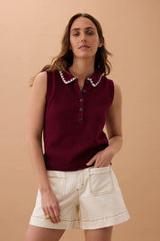 CORA COLLARED BUTTON KNIT/POMEGRANATE