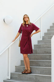 AGNES TIE MINI TEE DRESS/POMEGRANATE
