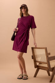 AGNES TIE MINI TEE DRESS/POMEGRANATE
