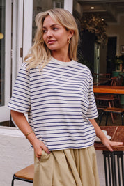 Phoebe Premium Tee milk prussian blue stripe