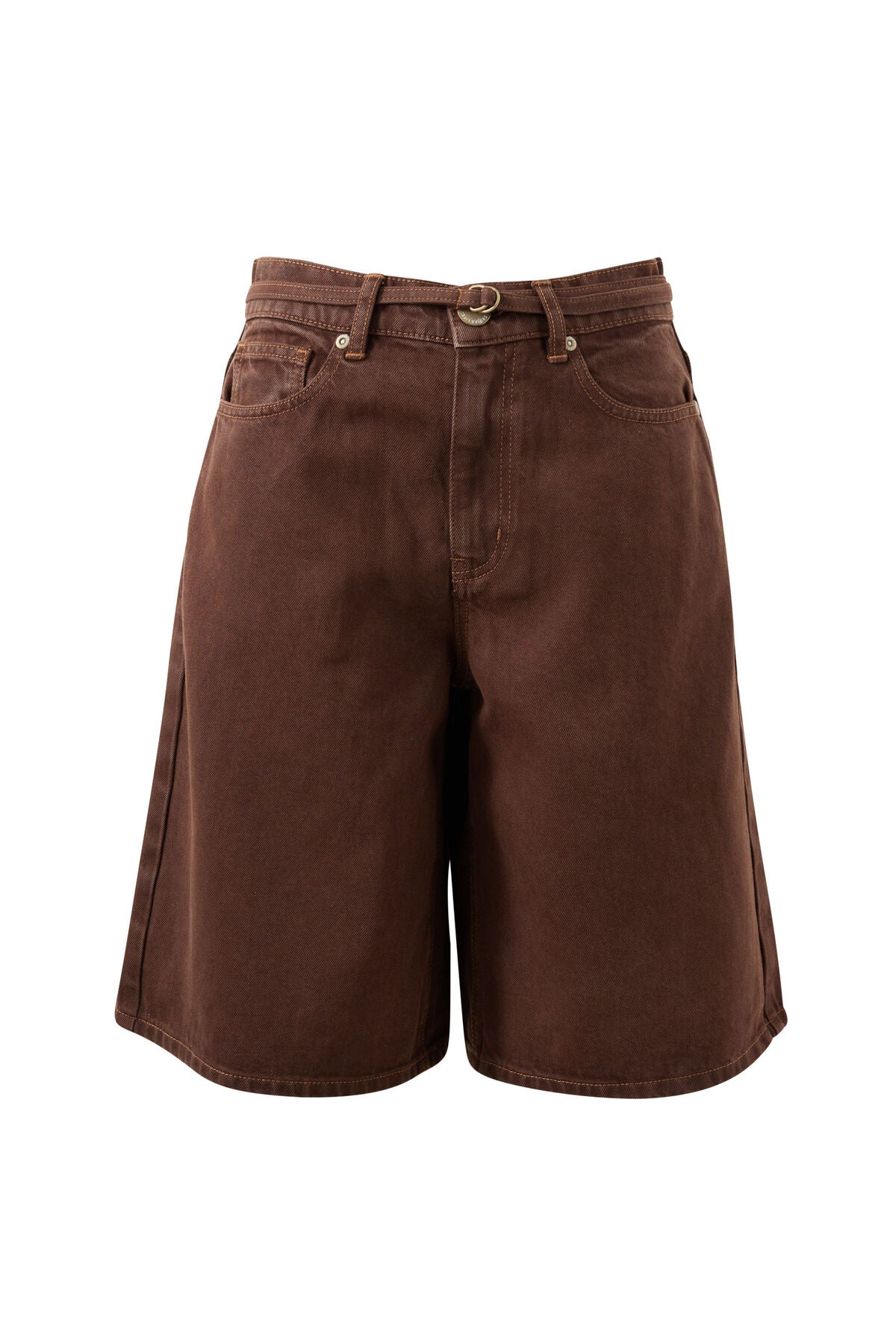 Olive Belted Denim Short Chocolate