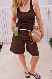 Olive Belted Denim Short Chocolate