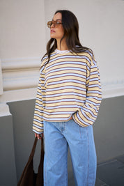 Beau Long Sleeve Slouchy Tee New Butter Brunette Stripe