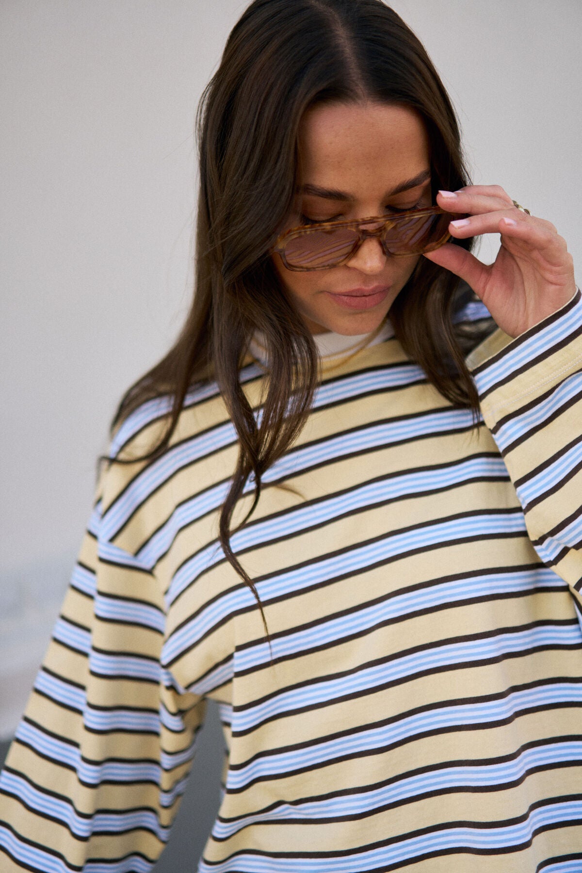 Beau Long Sleeve Slouchy Tee New Butter Brunette Stripe