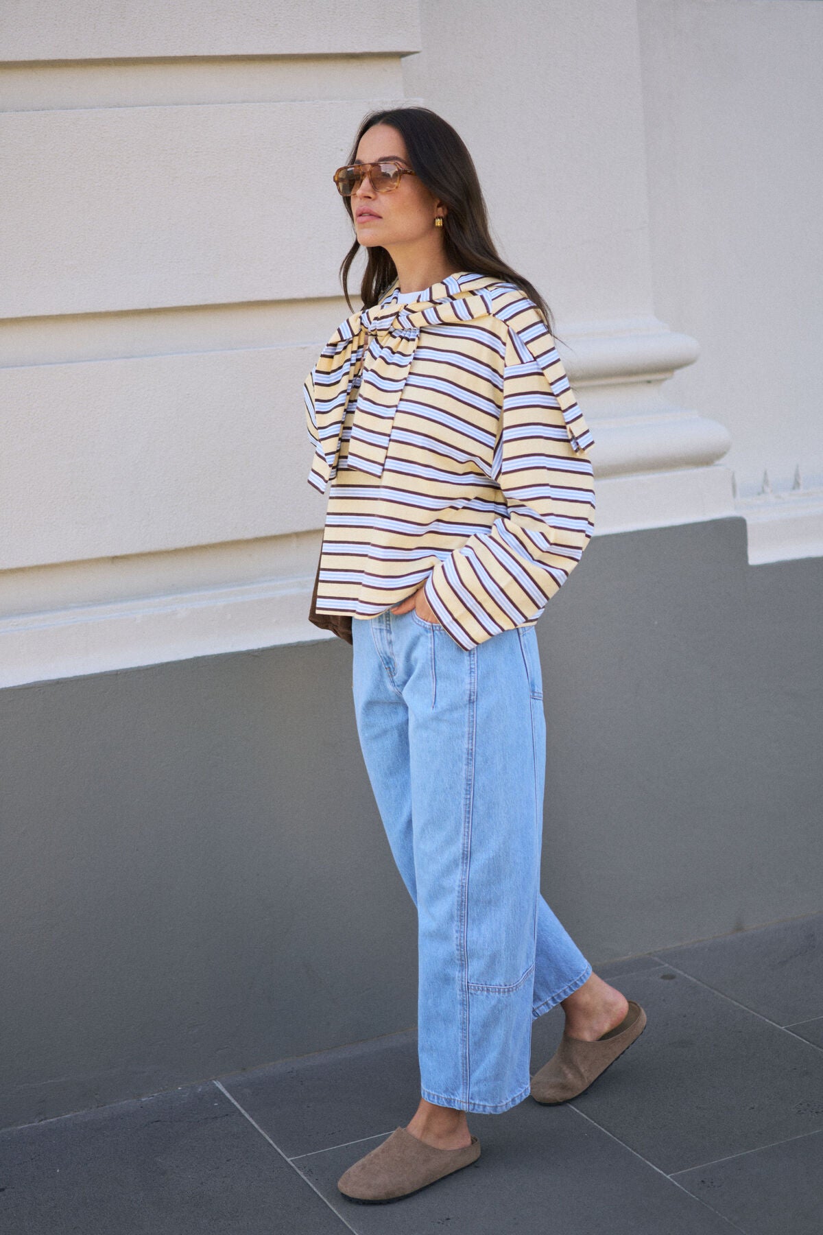 Beau Long Sleeve Slouchy Tee New Butter Brunette Stripe