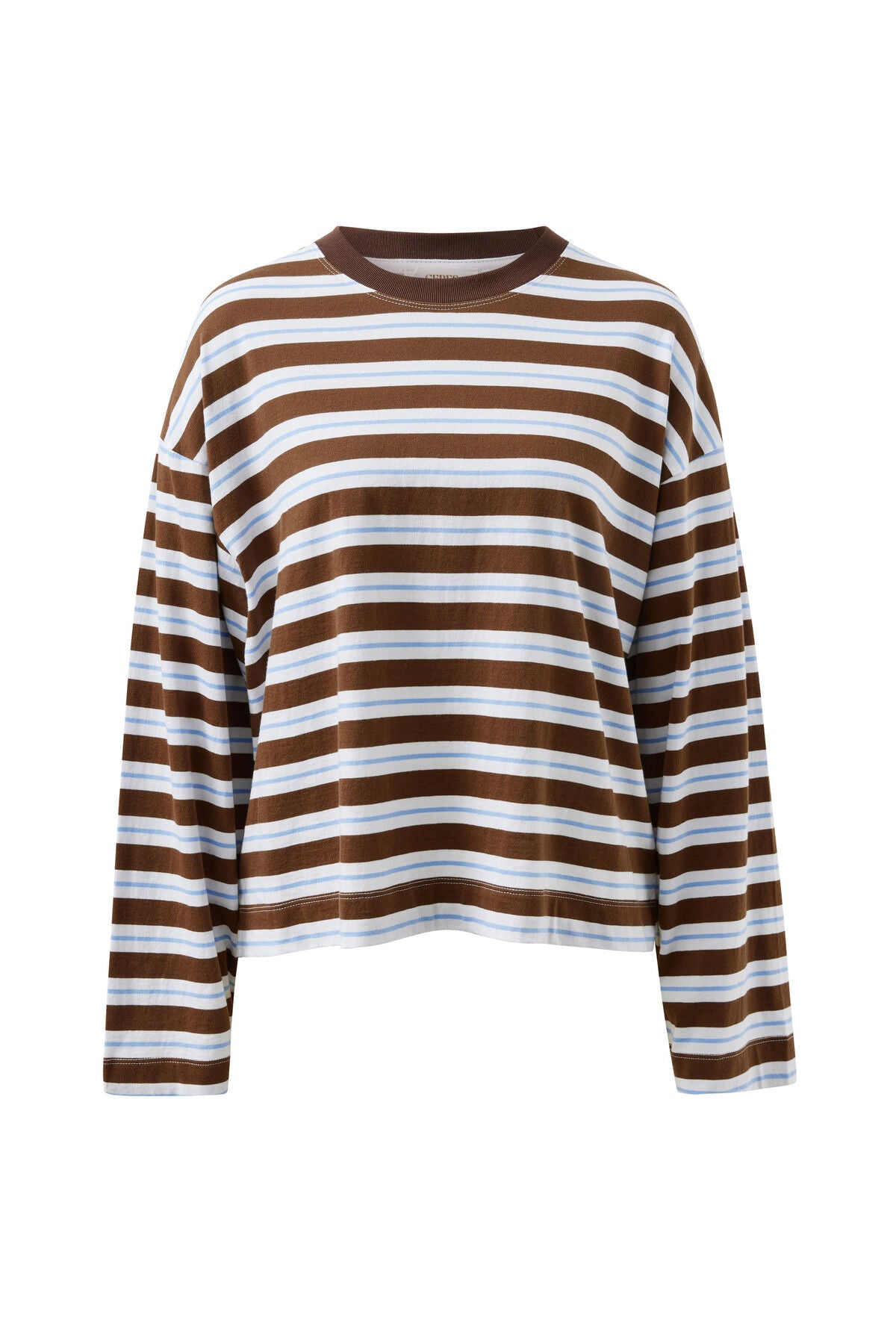 Beau Long Sleeve Slouchy Tee Cocoa Sky Blue Stripe