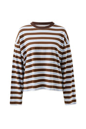 Beau Long Sleeve Slouchy Tee Cocoa Sky Blue Stripe