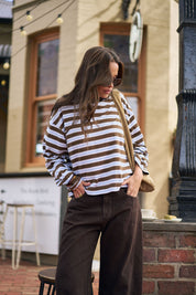 Beau Long Sleeve Slouchy Tee Cocoa Sky Blue Stripe