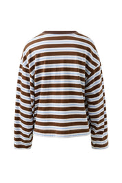 Beau Long Sleeve Slouchy Tee Cocoa Sky Blue Stripe