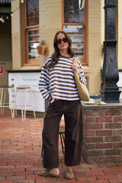 Beau Long Sleeve Slouchy Tee Cocoa Sky Blue Stripe