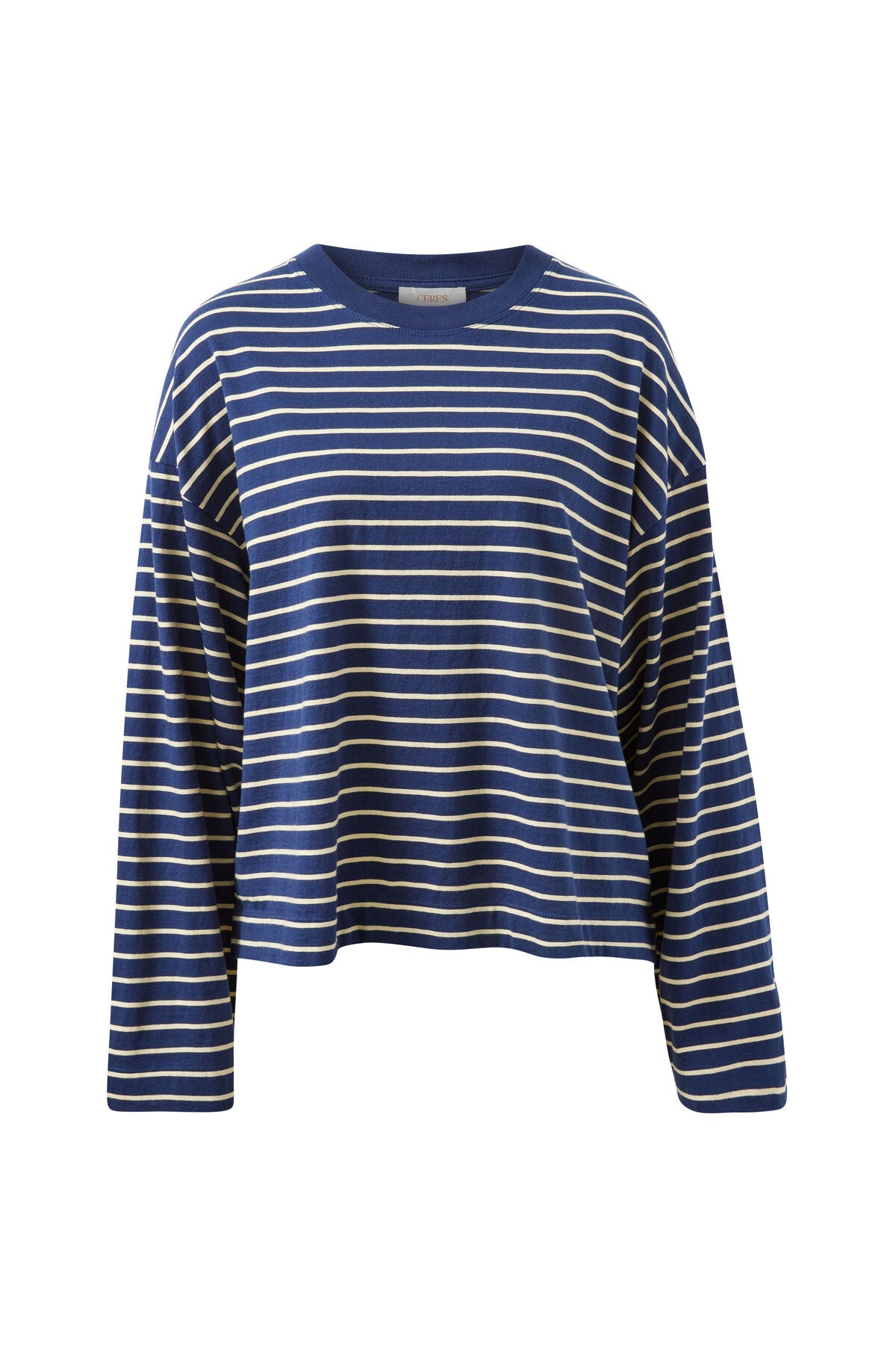 Beau Long Sleeve Slouchy Tee Heritage Navy Marshmallow Stripe